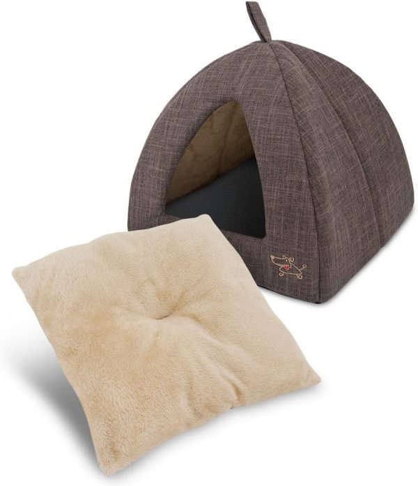 Pet Tent-Soft Bed for Dog and Cat by Best Pet Supplies - Brown Linen, 19" x 19" x H:19" - Image 2