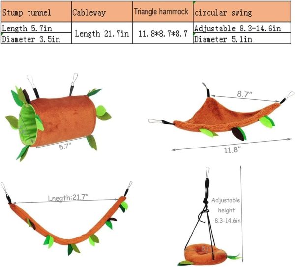 Hamiledyi 5PCS Hamster Hammock Sugar Glider Hammock Set Sugar Glider Cage Accessories Toys Small Animals Hanging Bed Hideout Tunnel Swing Rodent Hammock for Small Hamster Rat Gerbil Sugar Glider - Image 6