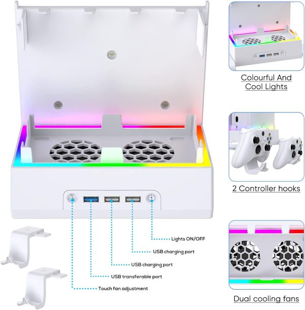 Wall Mount Holder for Xbox Series S, MENEEA Wall Mount Kit Accessories with Cooling Bracket, RGB LED Light Strip, USB Port, Controller Hook for Series S - Image 7