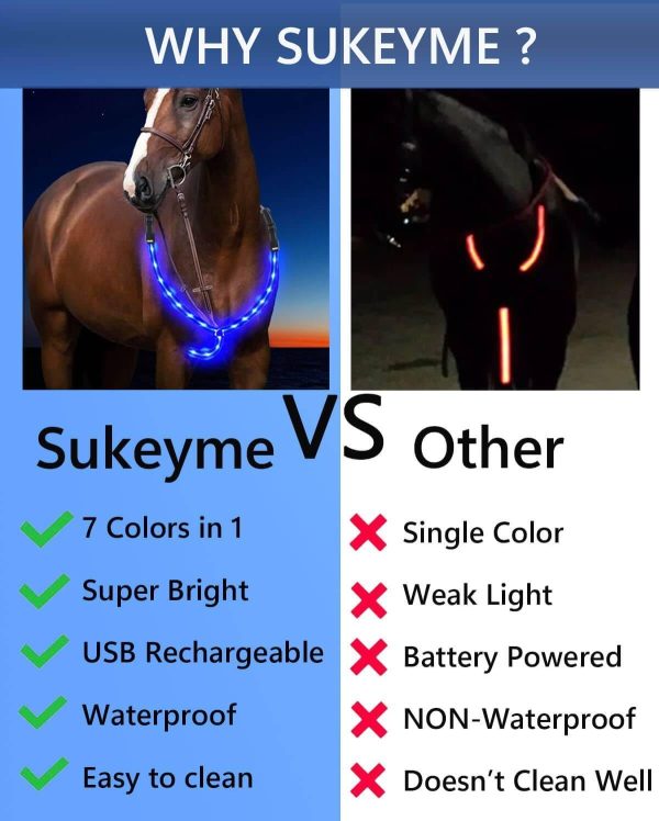 LED Horse Breastplate Collar, 7 Colors in 1 Light up Horse Tack, USB Rechargeable LED Horse Harness - Added Visibility & Safety for Night Horse Riding - Image 3