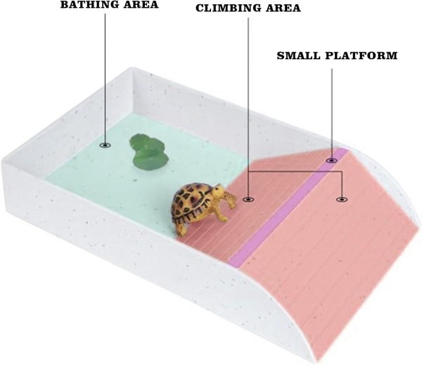 Tortoise Water Pool with Climbing Ramp, Turtle Climbing Toy, Reptile Habitat, Reptile Tank Supplies, Aquarium Cage Accessories for Reptiles Amphibians 12 × 6 × 2.4" - Image 3