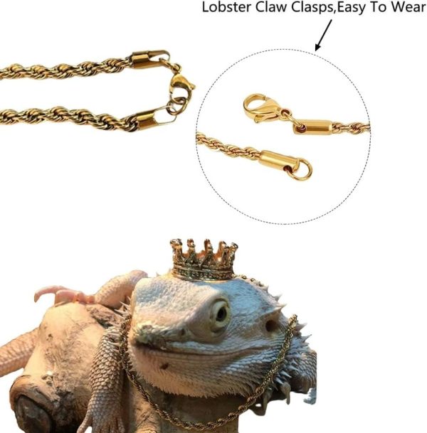 2Pcs Lizard Crown Necklace Set Metal Lizard Outfit Reptile Clothes Accessories Lizard Photo Props for Bearded Dragons Iguana Amphibians and Other Small Animals (Black) - Image 3