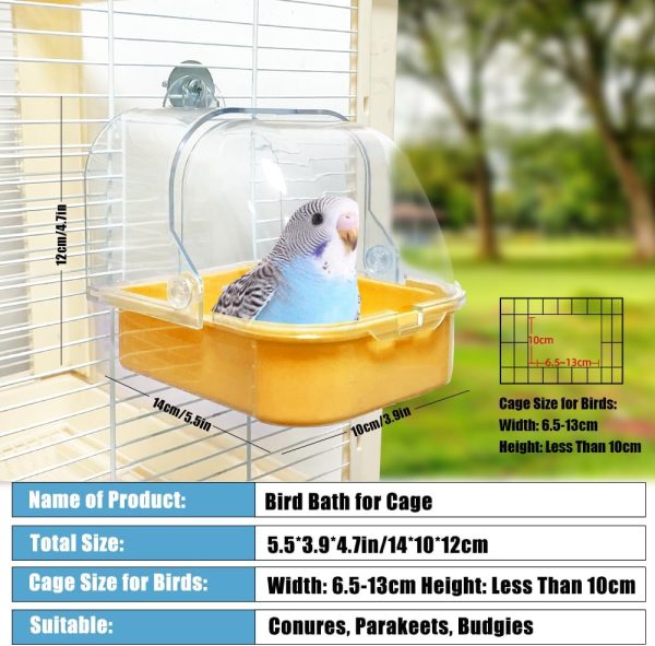 Bird Bath for Cage, Cleaning Pet Supplies Cockatiel Bird Bathtub with Hanging Hooks for Little Bird Parrots Spacious Parakeets Portable Shower for Most Birdcage (Beige) - Image 3