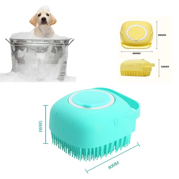 ELEGX Pet Grooming Bath Massage Brush with Soap and Shampoo Dispenser Soft Silicone Bristle for Long Short Haired Dogs Cats Shower (Yellow) - Image 2