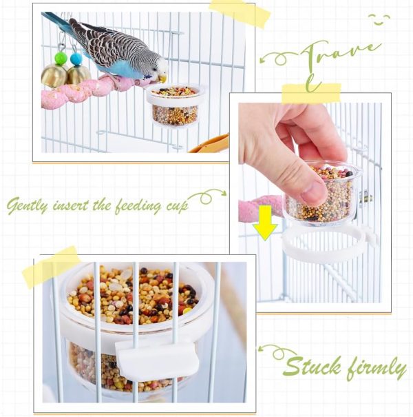 6 Pcs Small Bird Detachable Transparent Bowl Parrot Plastic Food Cup Canary Finch Convenient Hanging Seed Water Feeder (with 6 pcs Small Food Cups) - Image 2