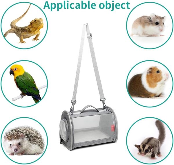 Guinea Pig Carrier Travel Small Animal Carrier Bag Lizard Bird Rabbit Carrier Cage Squirrel Breathable Bag Portable Travel Hamster Small Pet Hangbag (Large, Gray) - Image 3