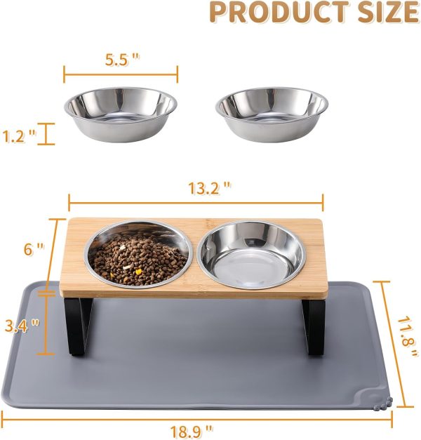 Upgraded Elevated Cat Bowls with Food Mat,15°Tilted Stand Anti Vomiting Raised Cat Dishes for Food and Water,2 Stainless Steel Bowls for Cats and Puppy - Image 5