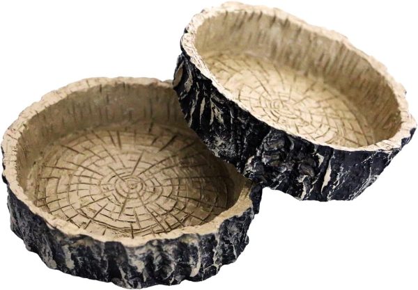 MODERNJOE'S Reptile Tree Stump Food/Water Bowl(2 Pack), Water/Food Dish for Amphibians – Small Size(4.1 x 4.1 x 0.9 inches)