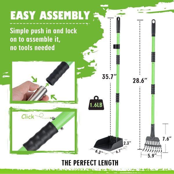 MXF Pooper Scooper, Dog Pooper Scooper Long Handle Stainless Metal Tray and Rake Set for Medium Small Dogs Heavy Duty - Use on Grass, Dirt or Gravel - Pet Supplies (Green) - Image 6