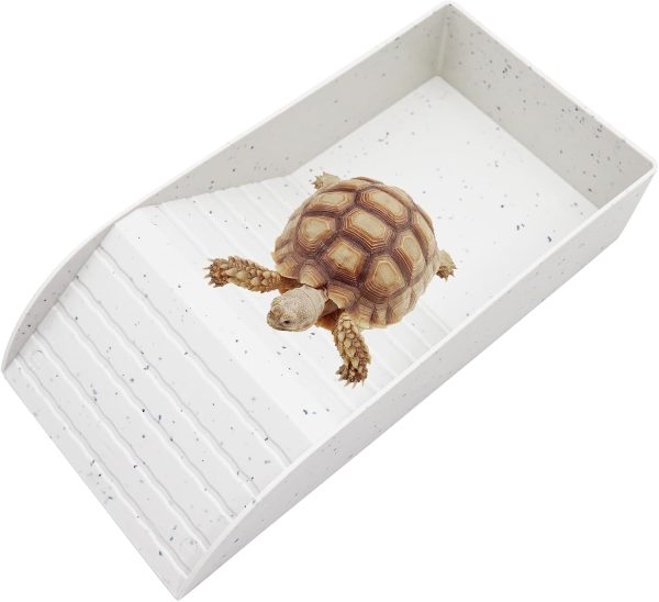 Tortoise Water Pool with Climbing Ramp, Turtle Climbing Toy, Reptile Habitat, Reptile Tank Supplies, Aquarium Cage Accessories for Reptiles Amphibians 12 × 6 × 2.4"