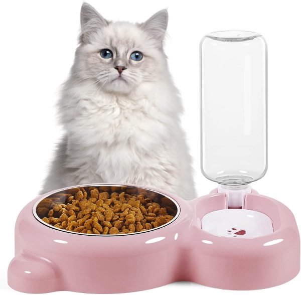 Dog Bowls, Cat Food and Water Bowl Set with Water Dispenser and Stainless Steel Bowl for Cats and Small Dogs - Pink - Image 7