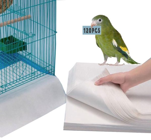 120 Pieces Bird Cage Liners-11'' X 17''Disposable Non-Woven Bird Cage Paper Liners Precut Absorbent Fecal Tray Cages Cushion Pad Mat Cuttable Pet Animal Cages Cushion for Parrot (White)