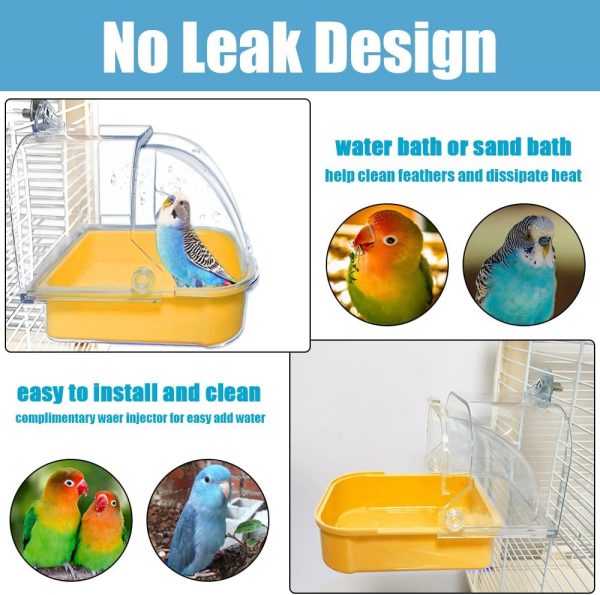 Bird Bath for Cage, Cleaning Pet Supplies Cockatiel Bird Bathtub with Hanging Hooks for Little Bird Parrots Spacious Parakeets Portable Shower for Most Birdcage (Beige) - Image 4