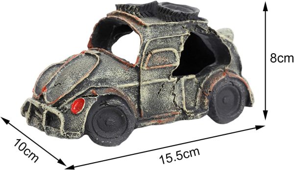 Auto Wreck Aquarium Decoration Fish Tank Ornament Wreckage Decor Landscape Breeding Area Aquarium Hide Cave Home for Aquatic Pets to Breed, D 15.5x10x8cm - Image 2