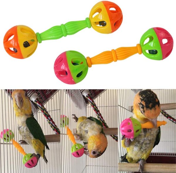 2 Pcs Bird Parrot Toy Rattle Birds Fun Exercise Plastic Double-Headed Bell Pet Toys Small and Medium Birds Foraging Foot Toy,Bird Toys, Pet Supplies - Image 3