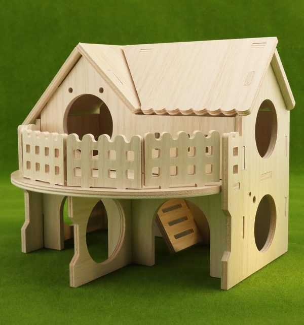 Hamster Forest Lookout Wood House Fun House Double-Decker Hut for Young Dwarf Gerbil Mouse Mice Rat Small Animals(Small Size Only for Small Hamster) - Image 9