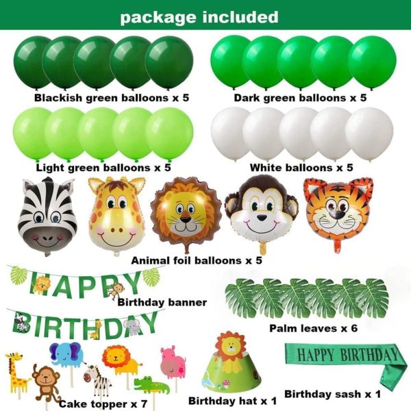 Yancan Safari Birthday Decorations Jungle Theme Party Supplies Included Birthday Banner Hat Sash Animal Balloons for Kids Boys Birthday Decor - Image 2