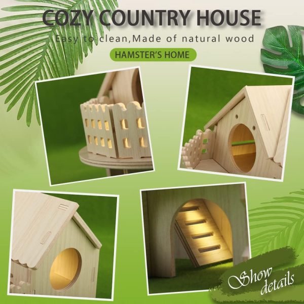 Hamster Forest Lookout Wood House Fun House Double-Decker Hut for Young Dwarf Gerbil Mouse Mice Rat Small Animals(Small Size Only for Small Hamster) - Image 2