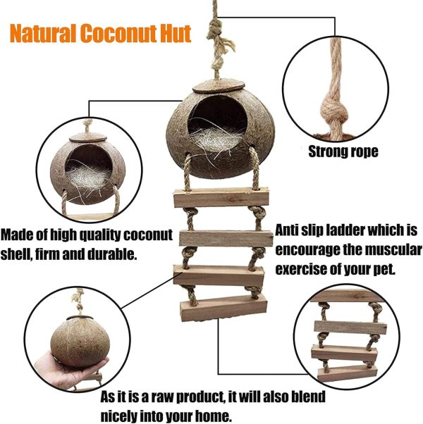 Hamiledyi Crested Gecko Coco Hut Natural Reptile Coconut Hideouts Lizard Water Food Bowls Climbing Porch Hiding Sleeping Breeding Pad Jungle Vine Flexible Reptile Leaves for Bearded Dragon 6PCS - Image 3