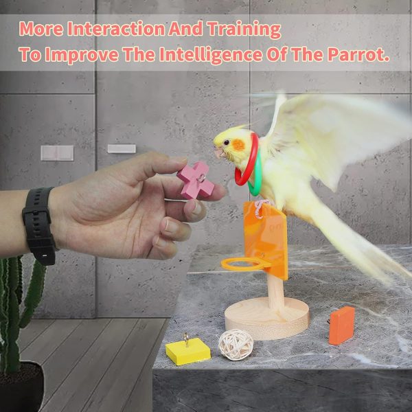 Bird Toys For Parakeets,5pcs Parrot Toys Set （Include Bird Basketball Toy、Bird Skateboard、Bird Stacking Toy、Parrot Wooden Block Puzzles Toy、Small Sepak Takraw）,Parakeet Toys、For Bird Training Toys12 - Image 5