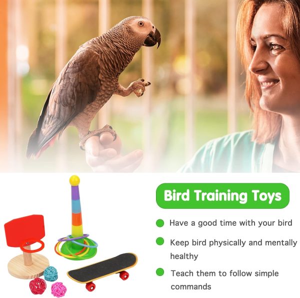 BWOGUE 12PCS Bird Training Toys Parrot Intelligence Toy Mini Sneaker Skateboard Parrot Wooden Block Puzzles Toy Bird Basketball Toy Stacking Rings for Budgie Parakeet Cockatiel Conure Lovebird - Image 4