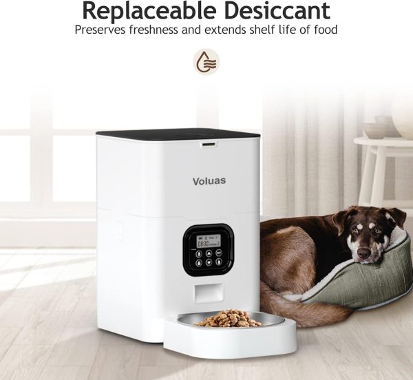 VOLUAS Automatic Cat Feeders - Timed Pet Feeder for Cats and Dogs with Dry Food Dispenser, Desiccant Bag, Programmable Portion Control, 4 Daily Meals, 10s Voice Recorder - Image 7