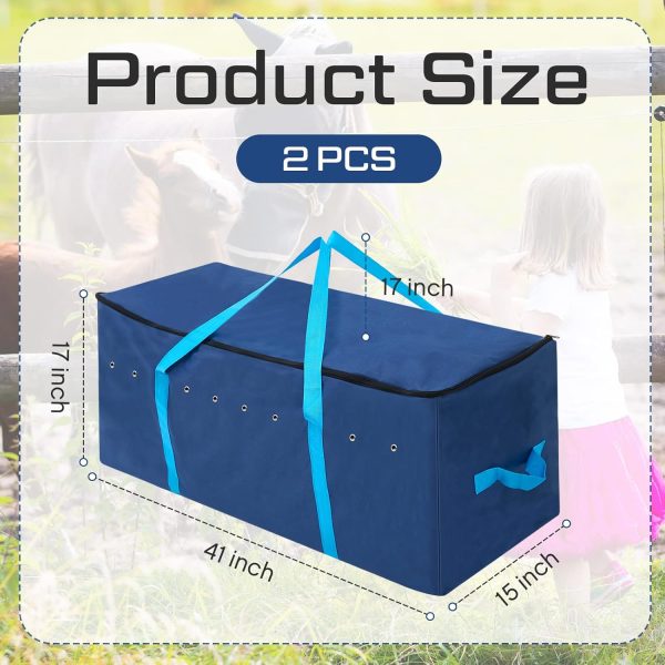 Sanwuta 2 Pack Hay Bale Bag 41 x 15 x 17 Inch Extra Large Hay Bags for Horses Oxford Cloth Hay Storage Container Heavy Duty Tote Hay Bale Storage Bag for Cattle Goats Sheep Horse Supplies (Blue) - Image 2