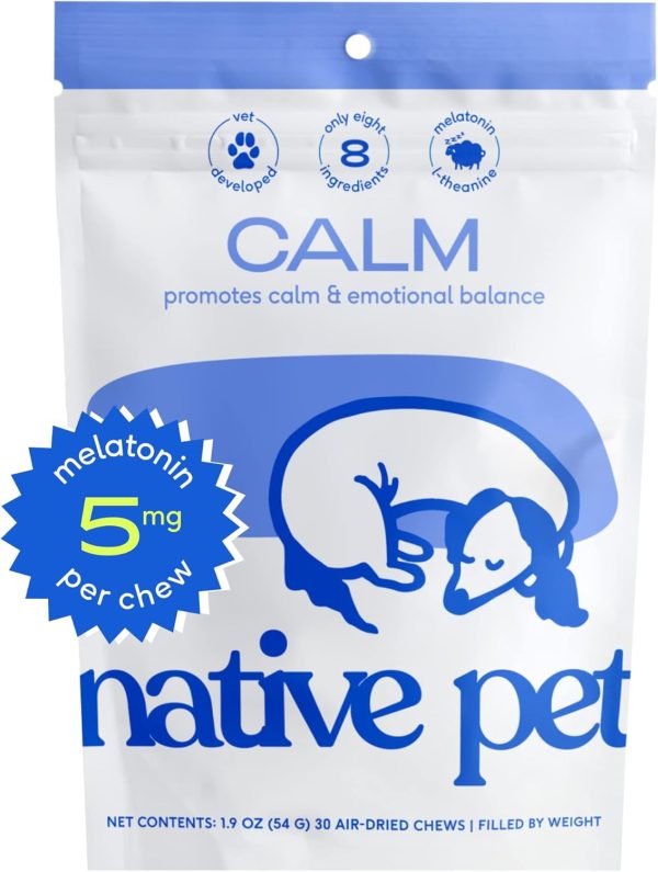 Native Pet Calm Dog Treats for Stress and Anxiety Relief - Dog Calming Chews - Natural Calming Dog Treats Made with Melatonin for Dogs - Natural Dog Calming Chews - Dog Anxiety Relief - 30 Chews