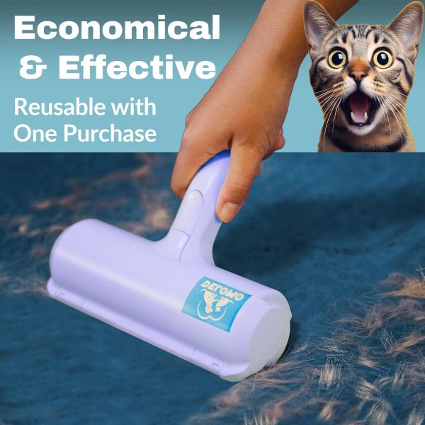 DELOMO Pet Hair Remover Roller - Dog & Cat Fur Remover with Self-Cleaning Base - Efficient Animal Hair Removal Tool - Perfect for Furniture, Couch, Carpet, Car Seat, Purple - Image 3