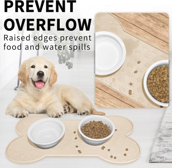 Dog Food Mat Anti-Slip Silicone Dog Bowl Mat Thicker Pet Placemat Waterproof Cat Feeder Pad with Raised Edge Puppy Kitten Feeding Mats Suitable Small Medium-Sized Dogs Cats Eating Tray - Image 4