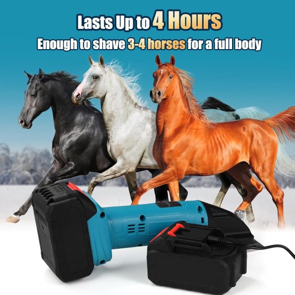 Cordless Electric Professional Horse Clippers,Horse Clippers with 2 PCS Rechargeable Lithium Battery,6 Speeds Heavy Duty Animal Grooming Clippers for Thick Coat - Image 4