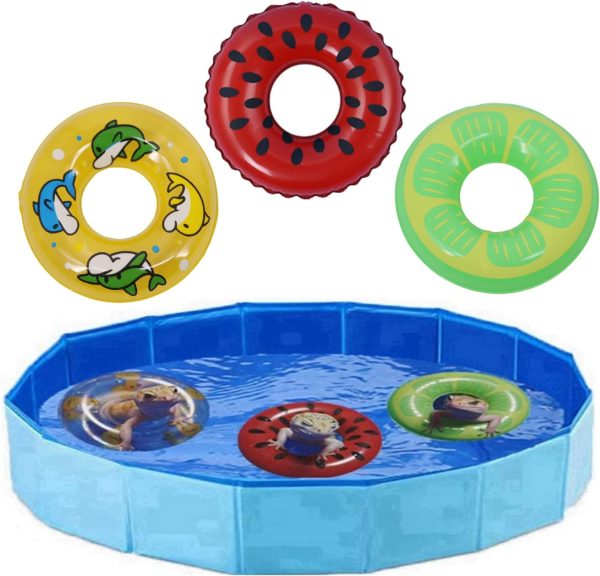 Bearded Dragon Swimming Pool with Inflatable Float Set - Foldable Collapsible Bathing Cooling Pool Bath Tub Reptile Collar Ring for Lizard Amphibians Grooming Health Supplies (30x10cm(11.8''x3.9''))