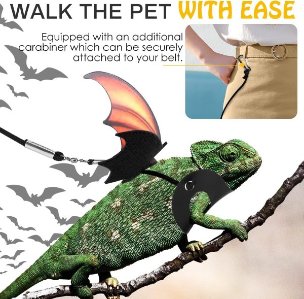 Pawaboo Adjustable Bearded Dragon Harness and Leash, 3 Size Leather Reptile Leash Outdoor Harness Leash with Bat Wings for Lizard Reptiles Amphibians Small Pet, Small/Medium/Large, Gradient Yellow - Image 5