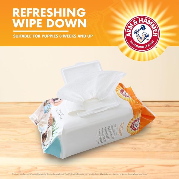 Arm & Hammer Dog Grooming Wipes - Natural Deodorizing Pet Wipe with Coconut - Travel Essential & Supplies for Dogs - Dog Whole Body & Face Cleaning - Odor Eliminator with Baking Soda Power - 100 Count - Image 4