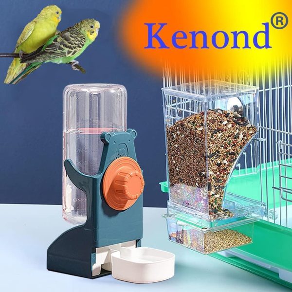 Kenond No Mess Bird Feeder Water Dispenser Set, Automatic Parrot Feeder Cage Accessories, Clear Parakeet Seed Container Food Feeder Drinker for Cage, Cockatiel Finch Lovebirds Budgies Canary (Blue) - Image 5