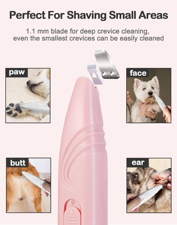 LEYOUFU Dog Paw Trimmer for Grooming, Cordless Electric Small Pet Grooming Clippers Hair Trimmer for Dogs Cats, Low Noise for Trimming Pet's Hair Around Paws, Eyes, Ears, Face, Rump (Pink) - Image 3