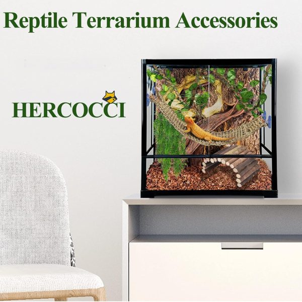 HERCOCCI Bearded Dragon Tank Accessories, Large Reptile Bridge Hammock Flexible - Jungle Climbing Vines and Leaves with Suction Cups Habitat Décor for Hiding& Climbing Snake Gecko Lizard Chameleon - Image 5