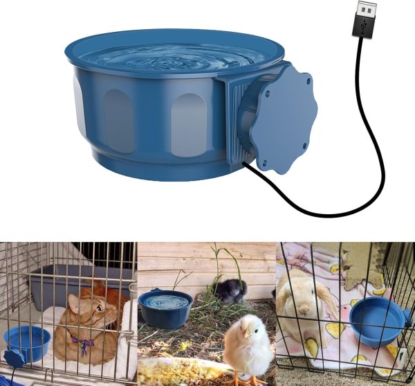 NAMSAN Indoor-Use Heated Water Bowl for Rabbits Cats, Dog Crate Water Bowl, 20 fl oz(600 ML), Heated Hanging Pet Kennel Cage Bowl Food & Water Feeder, Removable Small Animal Heated Bowl