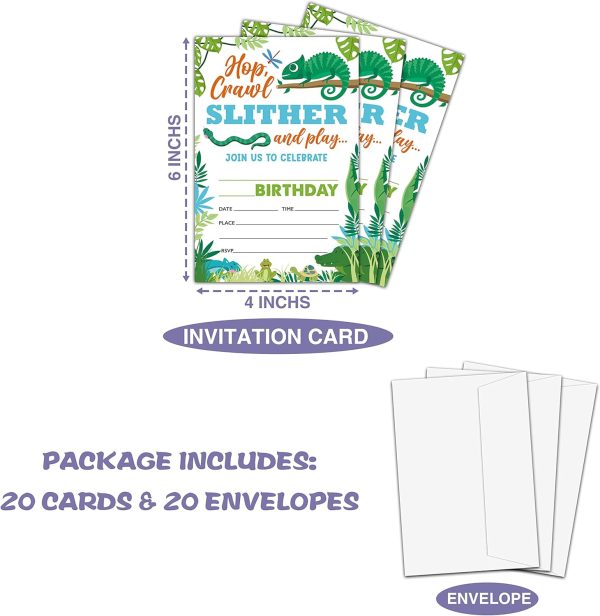 Reptile Amphibian Birthday Party Invitation, Lizard Themed Fill-In Invites for Men & Women, 20 Invitations With Envelopes (4" X 6"), Adults Snake Party Favors Decorations and Supplies -41 - Image 2