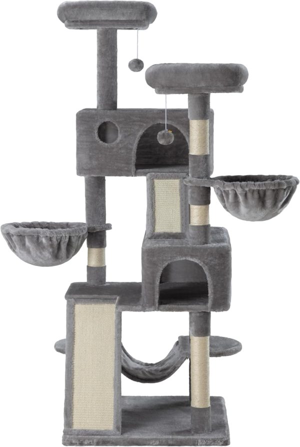 SHA CERLIN 65in Larger Cat Tree Tower Condo for Indoor Cats, Multi-Level Furniture Activity Center with Wide Base/Cozy Plush Cat Perches/Baskets/Sisal Scratching Posts and Hammock/Grey - Image 9