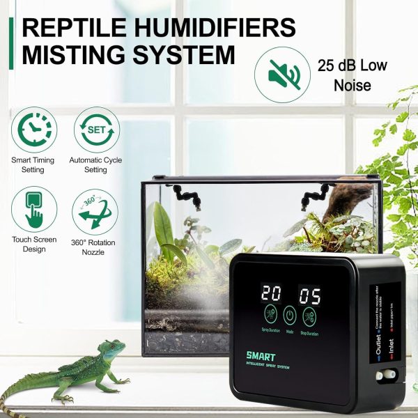 Reptile Humidifiers Smart Misting System for Reptile Terrariums, Reptile Mister Automatic with Timer, 360° Adjustable Misting Nozzles for Chameleons Snake Frog Lizard Turtle - Image 2