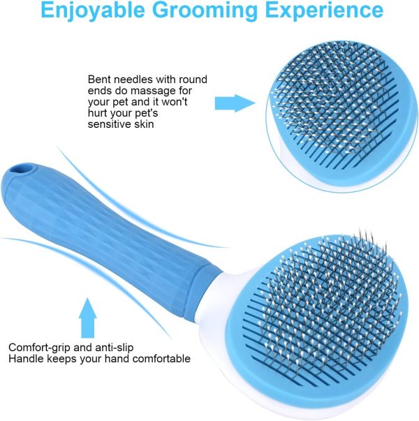 Depets Self Cleaning Slicker Brush, Dog Cat Bunny Pet Grooming Shedding Brush - Easy to Remove Loose Undercoat, Pet Massaging Tool Suitable for Pets with Long or Short Hair - Image 2