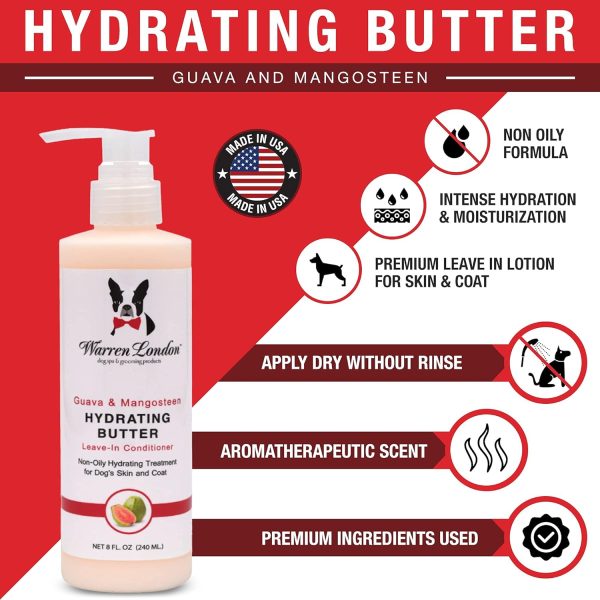 Warren London Hydrating Butter Leave In Pet Conditioner for Dogs | Lotion Skin and Coat Aloe Puppy & Dog Hair Detangler, Dry Skin, Fur Dandruff Use After Shampoo Bathing Made in USA Guava 8oz - Image 2