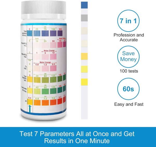 Aquarium Test Strips for Freshwater Fish: 7 in 1 Fish Tank Water Testing Kit for Aquarium Pond - Accurate Testing Nitrate Nitrite Hardness Free Chlorine pH Carbonate Total Alkalinity-100 Strips - Image 3