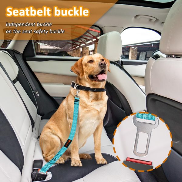 Removable Dog Seat Belt Harness for Car, 3 in 1 Pet Dog Car Seatbelt Leash, Retractable Restraint Secures to Vehicle Headrest & Adjustable Reflective Bungee Dog Seatbelt Tether with Poop Bag - Image 3