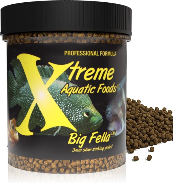 Xtreme Big Fella 3.0mm Pellets: Professional Nutrition for Medium to Large Cichlid/Community Fish - Boost Immune & Digestive Health, Color & Energy, Max Protein Fish Food – USA Farm Grown (9oz)