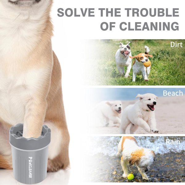 Comotech Portable Pet Paw Washer and Foot Cleaner with Silicone Brush, 3 Absorbent Towels for Small Dogs (Grey) - Image 2