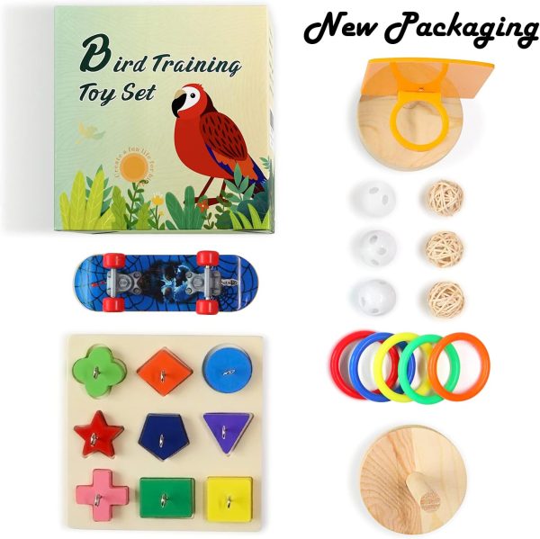 Bird Toys For Parakeets,5pcs Parrot Toys Set （Include Bird Basketball Toy、Bird Skateboard、Bird Stacking Toy、Parrot Wooden Block Puzzles Toy、Small Sepak Takraw）,Parakeet Toys、For Bird Training Toys12 - Image 6