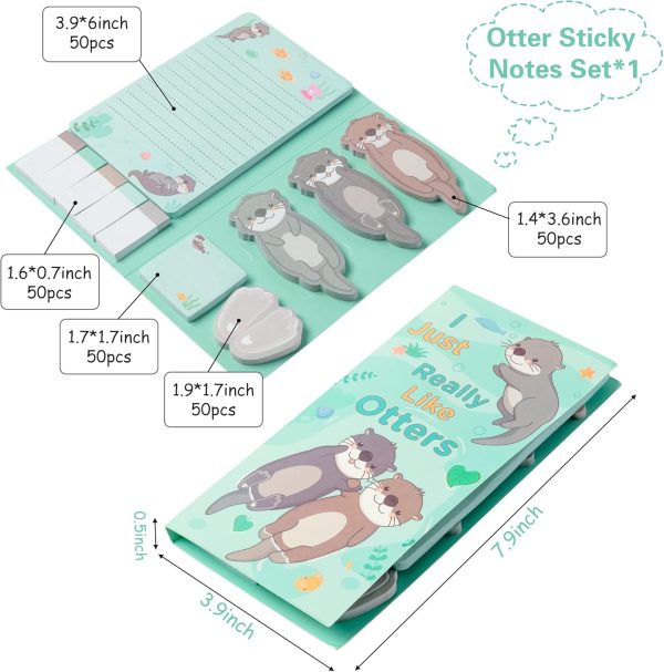 I Just Really Like Otters Sticky Notes Set, 550 Sheets, Cute Cartoon Otters Self-Stick Notes Pads Sea Animal Divider Tabs Bundle Writing Memo Pads Back to School Office Supplies Small Gift - Image 2