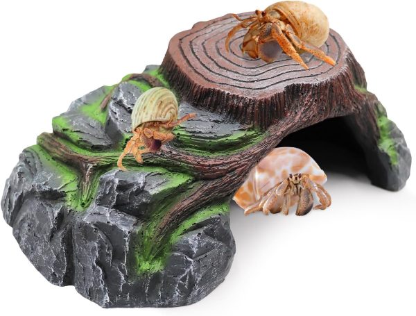 Hermit Crab Hideout, Resin Simulation Stone Reptile Cave Hideout, Hermit Crab Climbing Toys, Terrarium Habitat Decor for Lizard Spider Aquarium Fish Gecko Bearded Dragon